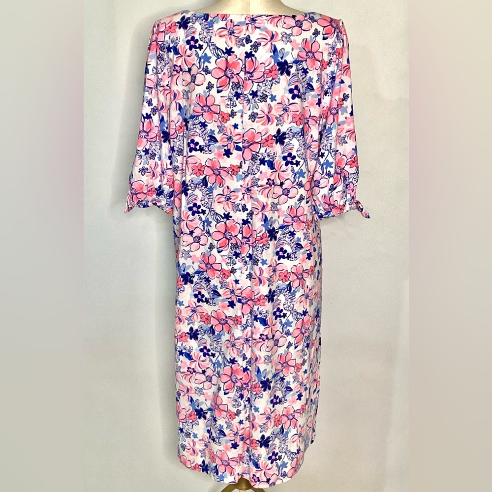 Lilly Pulitzer Pink and Blue Floral 3/4 Sleeve Cotton Dress - Picture 6 of 11